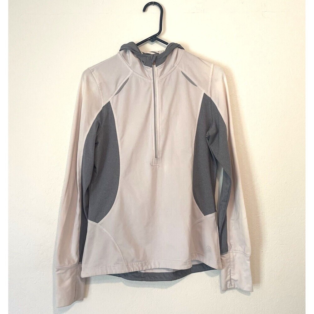 MPG Mondetta Athletic Running Hoodie Jacket Large? 1/2 Zip White Grey‎ (READ)